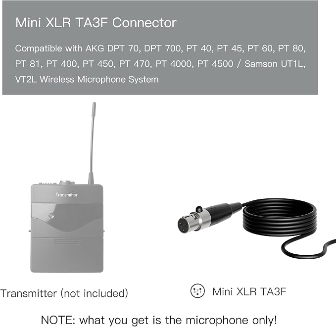 J K MIC-J 044 Lapel Microphone Lavalier Microphone Compatible with AKG Samson Wireless Transmitter - Mini XLR TA3F Plug