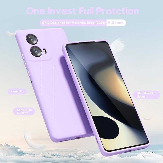 oakxco for Motorola Moto Edge 2024 Phone Case Liquid Silicone, Thin Slim Soft Rubber Gel TPU Plain Protective Simple Cover for Women Girl Cute, Matte Solid Color Aesthetic, Lilac Purple Lavender