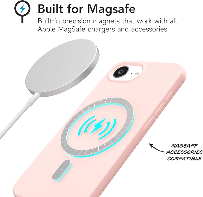 for iPhone 17e 16e Case Silicone Compatible with Magsafe Case, Ultra Slim Thin Magnetic Phone Cases Mag Safe, Cute Soft Rubber Gel TPU Matte Plain Wireless Charging Cover for Women, Light Pink