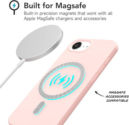 for iPhone 17e 16e Case Silicone Compatible with Magsafe Case, Ultra Slim Thin Magnetic Phone Cases Mag Safe, Cute Soft Rubber Gel TPU Matte Plain Wireless Charging Cover for Women, Light Pink