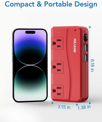 BESTEK Universal Travel Adapter 220V to 110V Voltage Converter with 6A 4-Port USB Charging and UK/AU/US/EU Worldwide Plug Adapter (Red)