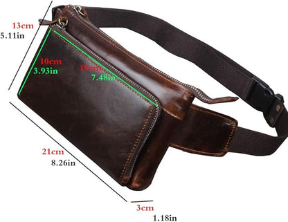 KPYWZER Vintage Leather Waist Bag Fanny Pack for Men Women Hip Bum Bag with Adjustable Strap for Outdoors Workout Traveling Casual Running Hiking Cycling Brown