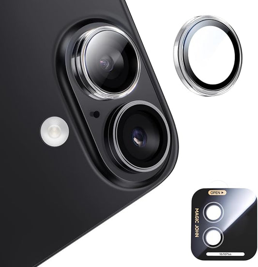 MAGIC JOHN for iPhone 16Plus/16 Camera Lens Protector [Alignment Kit&1:1 Invisible Perfect Fit] 9H Aerospace Tempered Glass Anti-Scratch Durable, Individual Cover Ring, Case Friendly, Set of 2, Clear