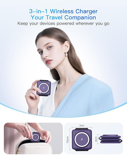 Charging Station for Mag Safe Apple - 3 in 1 Magnetic Foldable Wireless Charger Pad - Travel Charging Mat for iPhone 16 15 14 13 12 Pro Max Plus Watch & Airpods