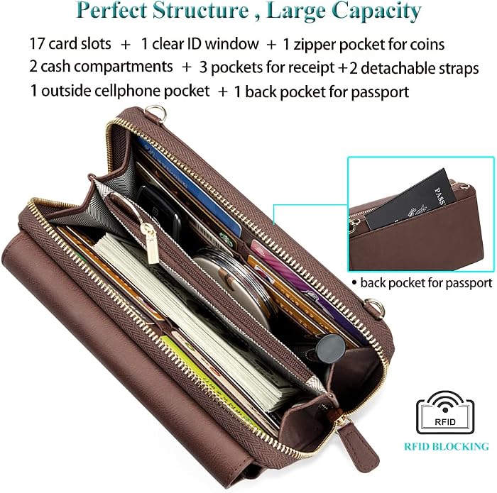 Peacocktion Crossbody Bags for Women RFID Wristlet Wallets Travel Vegan Leather Small Clutch Purses with Phone Pocket Zipper