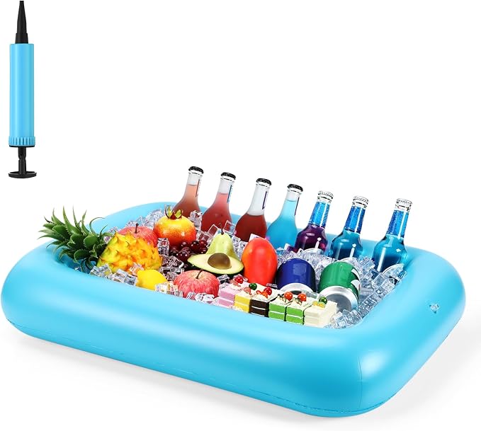 FillTouch Rectangular Inflatable Serving Bar Floating Drink Holder for Pool Inflatable Cup Holders Hot Tub Accessories, Adults Swimming Fun Drink Floats for Swimming Pool Party(Blue)