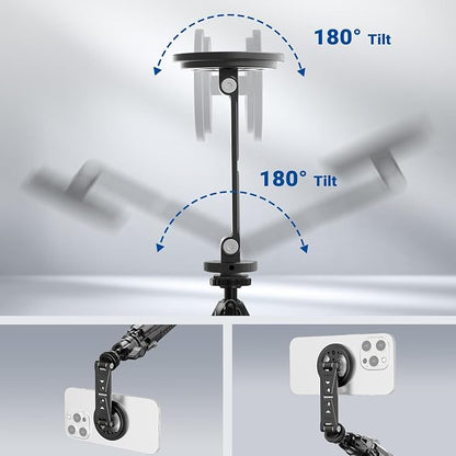 NEEWER Magnetic Phone Tripod Mount Compatible with MagSafe iPhone Samsung, Metal Adjustable Rotatable Cellphone Holder Adapter w/Cold Shoe for Tripod Mounting Camera Monitoring Video Recording, DS031