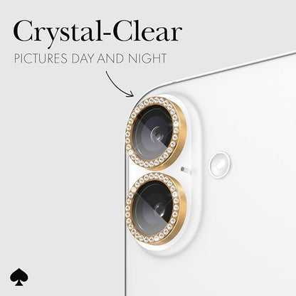 kate spade new york iPhone 16 / iPhone 16 Plus Camera Lens Protector with Aluminum Ring - Set in Stone Gold