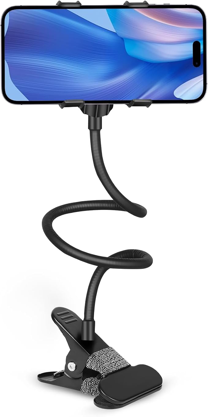 Gooseneck Phone Holder, 360° Adjustable Lazy Bracket, Universal Mobile Phone Stand, DIY Flexible Long Arm Gooseneck Phone Mounts for Bed/Desk, Compatible with All Cellphone (3.5-7”) (Black)