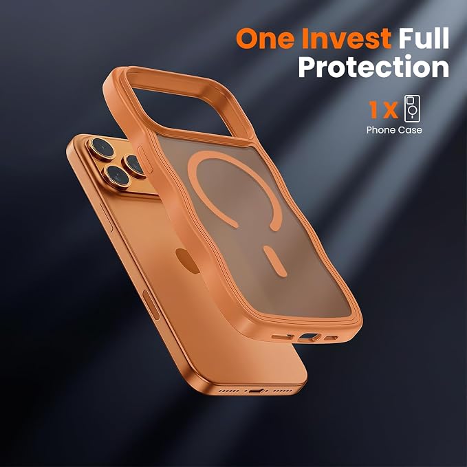 for iPhone 17 Pro Case Cute Orange,Fits MagSafe,Matte Skin Feeling Back,Curly Wave Edge,Slim & Durable & Stylish,Cover Military-Grade Protection