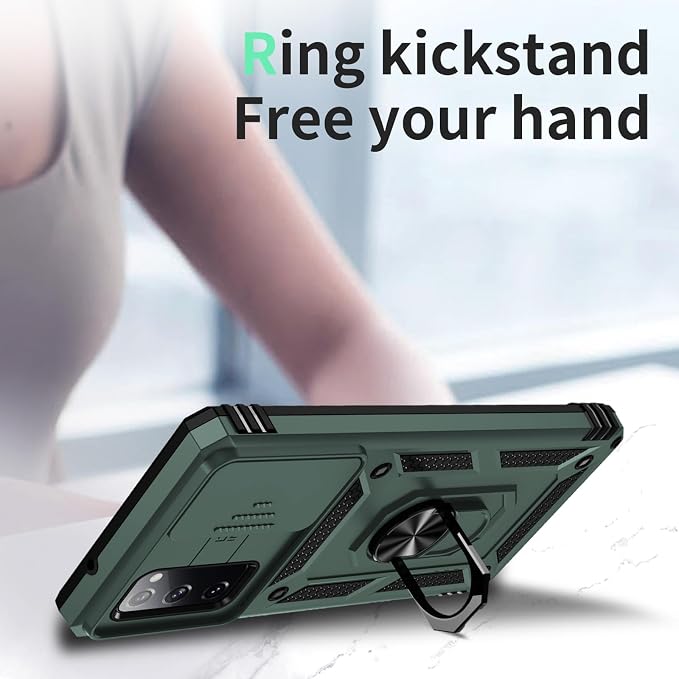 Weycolor for Samsung Galaxy S20 FE 5G Case with Camera Lens Cover, HD Screen Protector, 10 FT Military Grade Drop Protection, Magnetic Ring Holder Kickstand Protective Phone Case, Pine Green