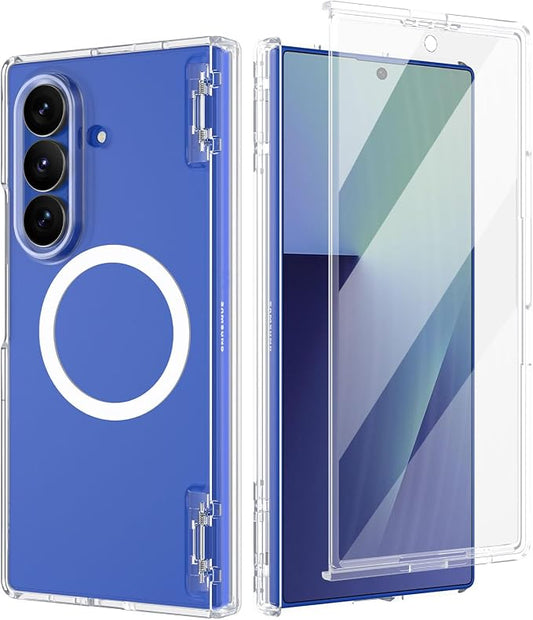 Btscase for Samsung Galaxy Z Fold 7 Case,Built in Front Screen Protector,Gold Glitter Marble Pattern Hard PC Slim Shockproof Full Body Drop Protective Case for Galaxy Z Fold 7 5G, Clear