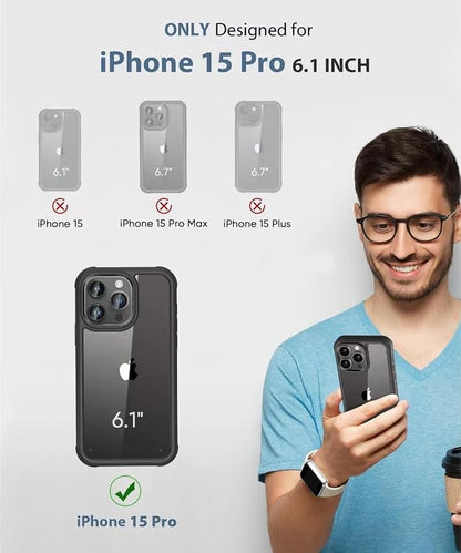 Compatible with iPhone 15 Pro Case, Built-in Screen Protector, with Camera Lens Protector, Anti-Yellowing Full Body Phone Case, Shockproof Protective Cover for 15Pro 6.1" (Black)