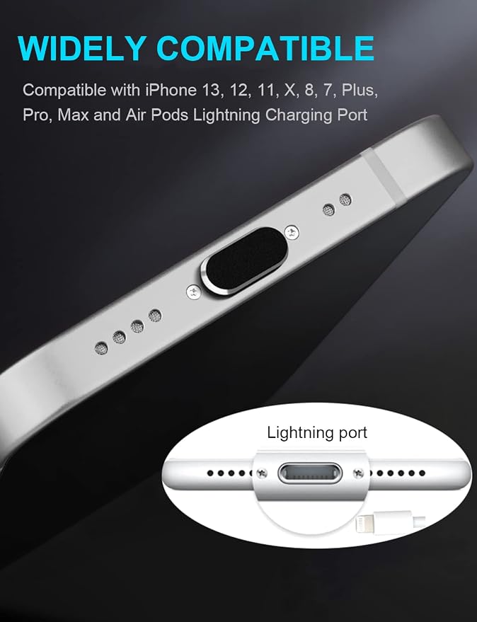 Dust Plug for iPhone, Compatible with iPhone and AirPods, Lightning Port Plug Protector Charging Port Anti Dust Cover Includes Speaker Cover (Black)