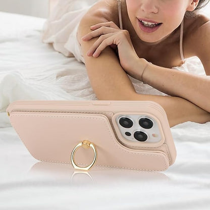Lipvina for iPhone 14 Pro Max Case with Card Holder for Women,Phone Case with Strap,Crossbody Lanyard,RFID Blocking,Ring Stand,Snap Clasp,Cute Wallet Cases 6.7 inch (Beige)