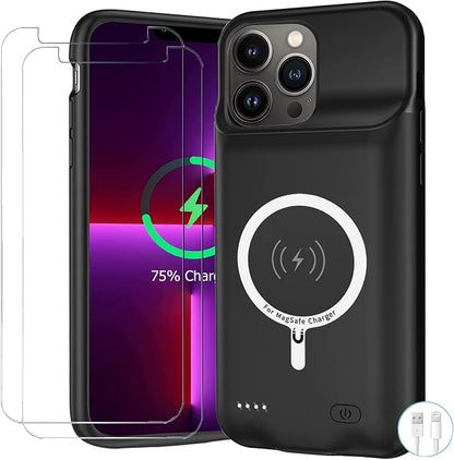 Battery Case for iPhone 13 Pro, Upgraded 10000mAh Battery Pack Rechargeable Charger Case with Carplay Wireless Charging Compatible for iPhone 13 Pro (6.1 inch) External Battery Charging Cover (Black)