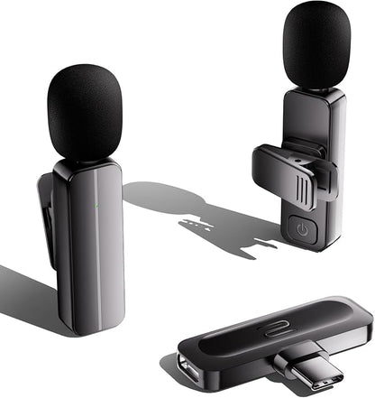 2-Pack Wireless Mini Lavalier Lapel Microphone for iPhone 15,16,Android Phone - 65ft Cordless Clip on Dual Mics with Noise Reduction 6H Working Time for Video Recording Vlogging, YouTube, Interview