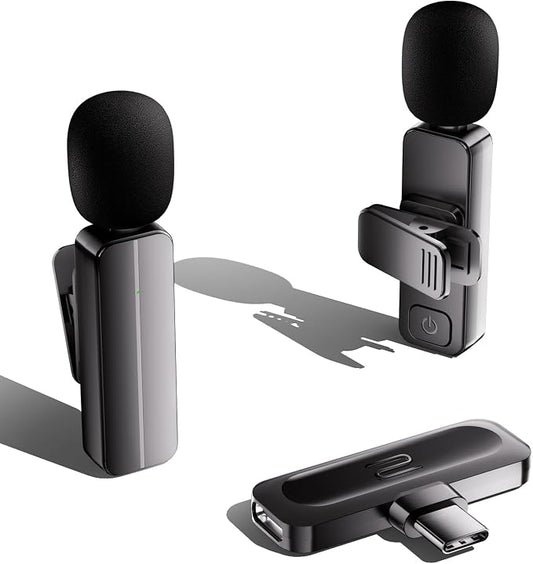 2-Pack Wireless Mini Lavalier Lapel Microphone for iPhone 15,16,Android Phone - 65ft Cordless Clip on Dual Mics with Noise Reduction 6H Working Time for Video Recording Vlogging, YouTube, Interview