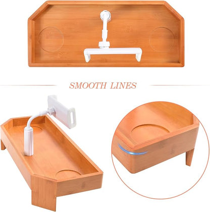 POOLCOMFT Bamboo Hot Tub Tray Table with Adjustable Nonslip Phone Holder, Bath Table Tray Drink Holder for Spa Bathtub, Hot Tub Accessories for Adults, Relaxing Must Have Bath Caddy