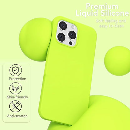 for iPhone 15 Pro Case Silicone Compatible with Magsafe Case, Ultra Slim Thin Magnetic Phone Cases Mag Safe, Cute Soft Rubber Gel TPU Matte Plain Wireless Charging Cover for Women, Neon Green