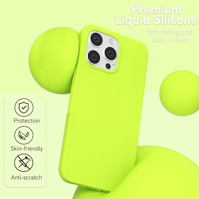 for iPhone 13 Pro Max Case Silicone Compatible with Magsafe Case, Ultra Slim Thin Magnetic Phone Cases Mag Safe, Cute Soft Rubber Gel Matte Plain Wireless Charging Cover for Women, Neon Green