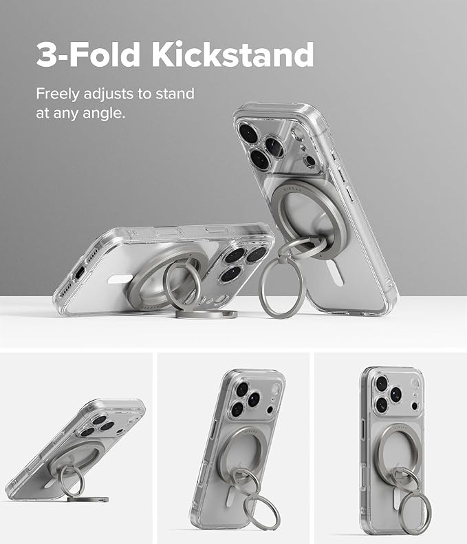 Ringke Dual Magnetic Smart Ring [Compatible with MagSafe] Phone Grip, Dual-Sided Powerful Magnet, 3-Tier Foldable Kickstand 0.17 Inch Slim Holder for Gym, iPhone, Galaxy, Pixel - Satin Silver