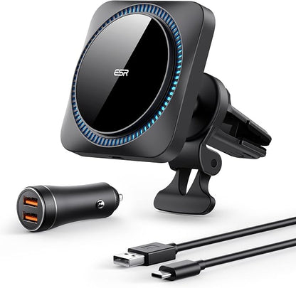 ESR for MagSafe Car Mount Charger with CryoBoost, Magnetic Wireless Car Charger, for MagSafe Car Charging, for iPhone 17e/17/16/15/14/13/12, S26/S25, Fast Phone Cooling Charging Set,36W QC 3.0 Adapter