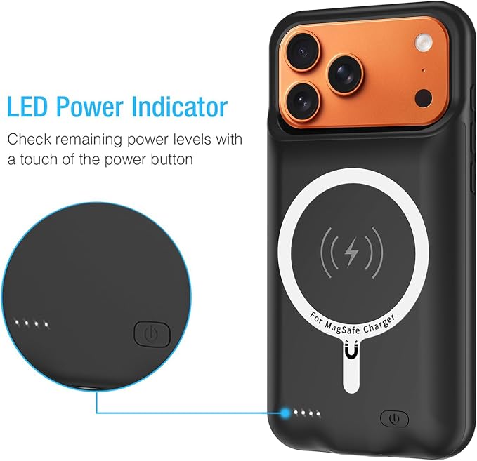 Battery Case for iPhone 17 Pro Max, Enhanced 12000mAh Portable Protective Wireless Charging Case Support Carplay Compatible with iPhone 17 Pro Max (6.9 inch) Rechargeable Battery Charger Cover(Black)