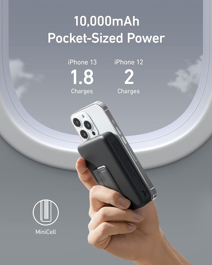 Anker 633 Magnetic Battery, 10,000mAh Foldable Wireless Portable Charger, 20W USB-C Power Delivery Power Bank with Stand, Magsafe-Compatible for iPhone 16/15/14/13/12 Series (Black)