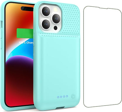 Battery Case for iPhone 14/13/13 Pro (6.1 Inch),Upgraded 7500mAh Ultra-Slim Portable Charging Case Rechargeable Protective Extended Battery Pack for iPhone 14/13/13 Pro Charger Cover-Green