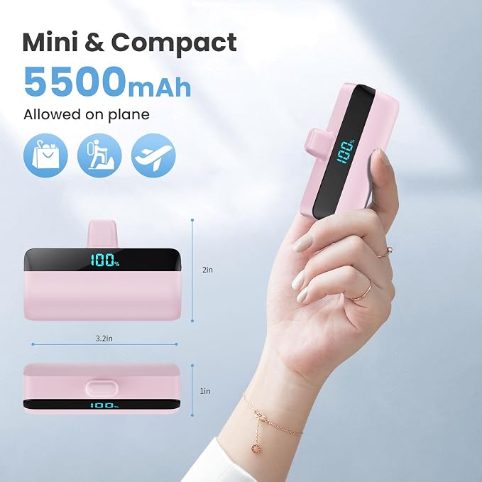 Mini Portable Charger for iPhone 17/16/15,Upgraded 5500mAh PD USB C Power Bank,Travel Essentials Pocket Phone Charger Battery Pack for iPhone 17/17 Pro Max/16/16 Pro/15 Series,Galaxy Android-Pink