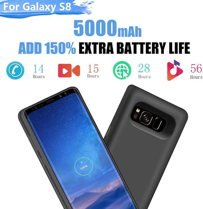 Battery Case for Samsung Galaxy S8, 5000mAh Rechargeable Extended Battery Charging Case with Kickstand Black