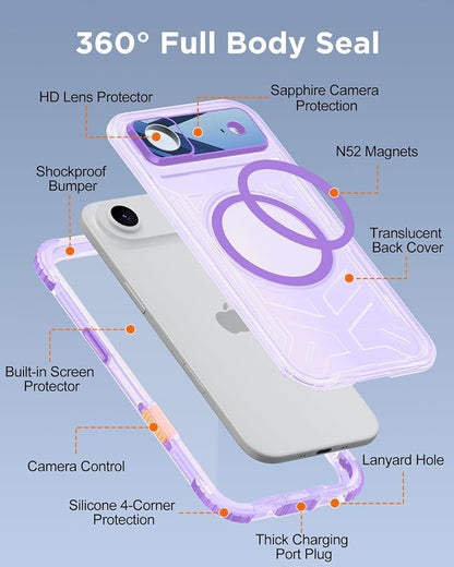 for iPhone Air Waterproof Case with Magsafe, Built-in [Camera & Screen Protector] [Lanyard], IP68 Water Proof Full Body Dustproof Heavy Duty Frosted Protective Phone Cover, 6.7" Purple