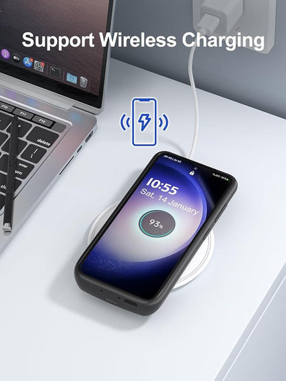 NEWDERY Battery Case for Samsung Galaxy S23, Qi Wireless Charging, Fast Charging, Sync Data Supported, 4700mAh Ultra Slim Portable Rechargeble Charger Case for S23 6.1" Black（Not for S23 Ultra/Plus