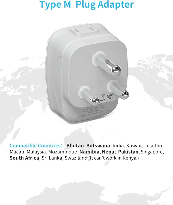 2 Pack South Africa Plug Adapter, VINTAR Type M Plug Adapter with 1 USB C, 3 USB Ports and 2 American Outlets, 6 in 1 Travel Adapter for US to Botswana, Namibia, Nepal