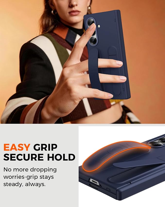 NINKI Hinge Protection for Samsung Galaxy Z Fold 8 Ultra Case with Wrist Strap & Stand,Screen Protector for Samsung Fold 8 Ultra Case,Z Fold Ultra Cases for Samsung Z Fold 8 Ultra Phone Cover Man Blue
