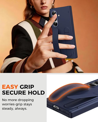 NINKI Hinge Protection for Samsung Galaxy Z Fold 8 Ultra Case with Wrist Strap & Stand,Screen Protector for Samsung Fold 8 Ultra Case,Z Fold Ultra Cases for Samsung Z Fold 8 Ultra Phone Cover Man Blue