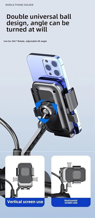Cell Phone Stand Flexible Mobile Clip Mount Quickly Lock Bike Phone Holder Bicycle Motorcycle (Rearview Black)