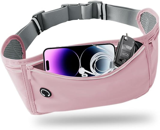Slim Running Belt for Women Men,Runners Fanny Pack Phone Holder,Money Belt,Running Gear Accessories,with 3 Pockets.(Pink)