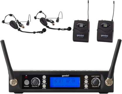 Gemini Sound UHF-6200HL Wireless Mic System – UHF Receiver with 256 Selectable Frequencies, Dual Headset & Lavalier Mics, 240ft Range, LCD Display, Noise-Free Audio for Performers & Instructors