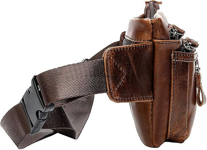 Hebetag Leather Waist Bag Fanny Pack for Men Women Travel Outdoor Sports Hiking Running Hip Bum Belt Slim Cell Phone Purse Wallet Thigh Pouch (Brown)