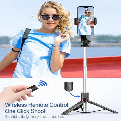 67" Detachable Phone Tripod Selfie Stick, Extendable Portable Cell Phone Stable Camera Easy Selfie Tripod Stand, with Wireless Remote, Ideal for Travel & Photos Recording/Video Vlogging, Big Tripod