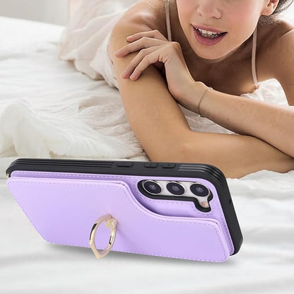 Lipvina for Samsung Galaxy S22 Case with Card Holder and Strap for Women,Crossbody Lanyard,RFID Blocking,Ring Stand,Snap Clasp,Phone Wallet Cases 6.1 inch(Purple)