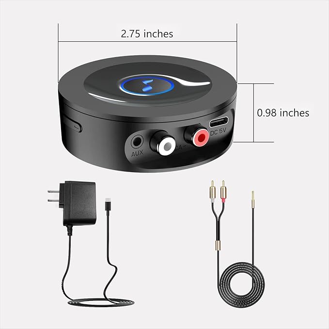 Bluetooth 5.2 Receiver for Home Stereo, RCA & 3.5mm AUX Out Put, Wireless Audio Adapter for Stereo Receiver&Amplifier, Low Latency HiFi Music Streaming