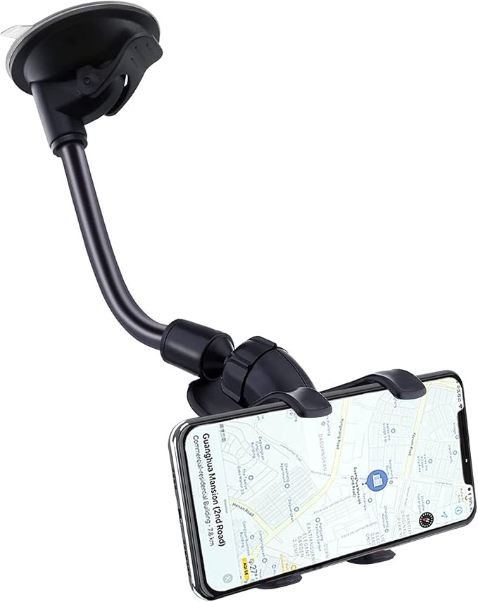 Phone Holders for Your Car: Windshield Phone Mount with Long Arm, 360° Rotation Strong Suction Cell Phone Car Mount, Anti-Shake Stabilizer for iPhone, Samsung, All Smartphones