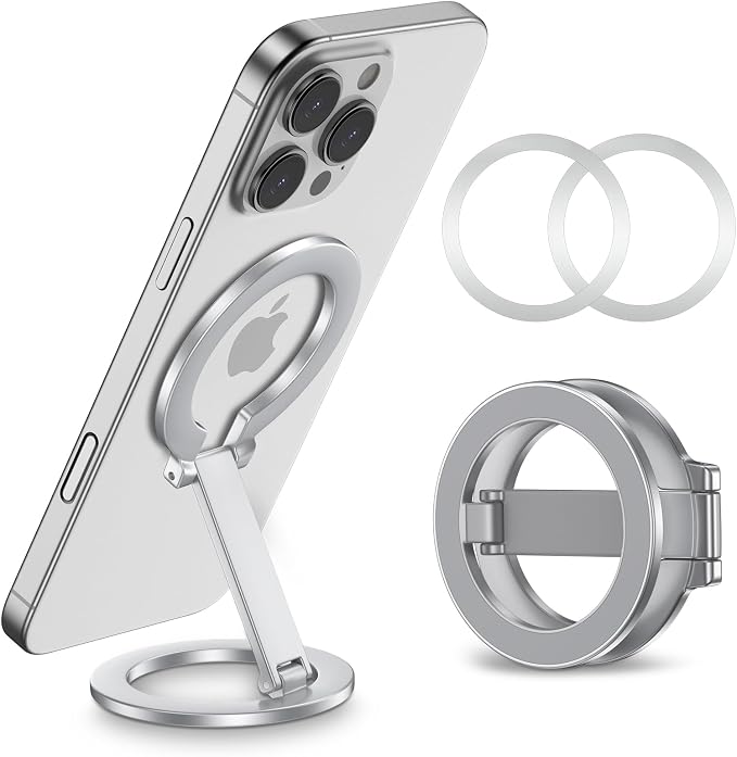 Double Magnetic Phone Grip Holder for MagSafe, Portable Phone Stand for Gym Removable Magnetic Ring Kickstand for iPhone 17 16e 16 15 14 13 12 Pro Max Series MagSafe Case, Attach to Any Iron Surface