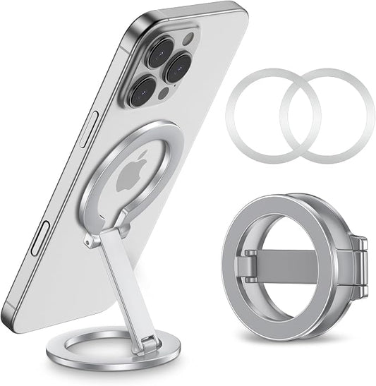 Double Magnetic Phone Grip Holder for MagSafe, Portable Phone Stand for Gym Removable Magnetic Ring Kickstand for iPhone 17 16e 16 15 14 13 12 Pro Max Series MagSafe Case, Attach to Any Iron Surface