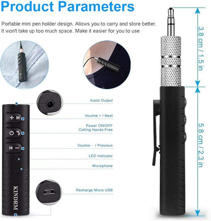 Bluetooth Audio Adapter, Portable Noise Cancelling Bluetooth 5.0 Stereo Receiver, Mini 3.5mm Wireless Aux Adapter for Wired Headphones Car/Home Stereo System, Hands-Free Calling & Music Playing