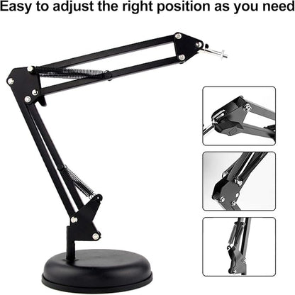 Spedal Desktop Webcam Stand with Weighted Round Base, Adjustable Scissor Arm Camera Mount with Phone Holder, 1/4" Thread MF920Pro, Smartphones, Overhead Recording & Live Streaming
