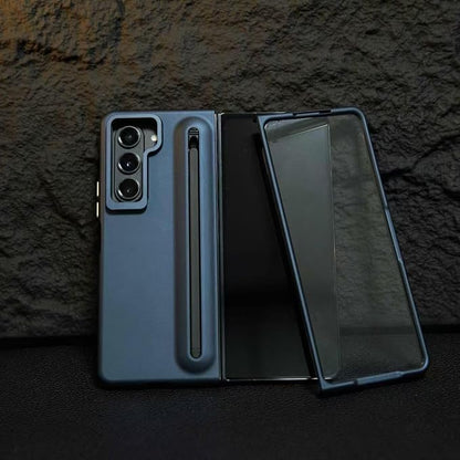 Slim PC phone Case for Samsung Galaxy Z Fold 6 with Built-in S Pen Holder, Adjustable Camera Kickstand, Anti-Scratch Front Screen Protector | Shockproof Matte Finish mobile phone case Dark Blue